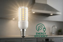 Bombilla LED universal para campana extractora que ahorra energía, con diseño moderno y eficiente, emitiendo luz brillante en una cocina moderna